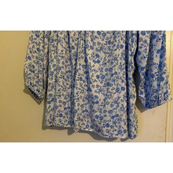 Crown & Ivy Women’s Top 2X Blue White Floral Peasant Blouse Boho Tunic Long Slee - Picture 8 of 12
